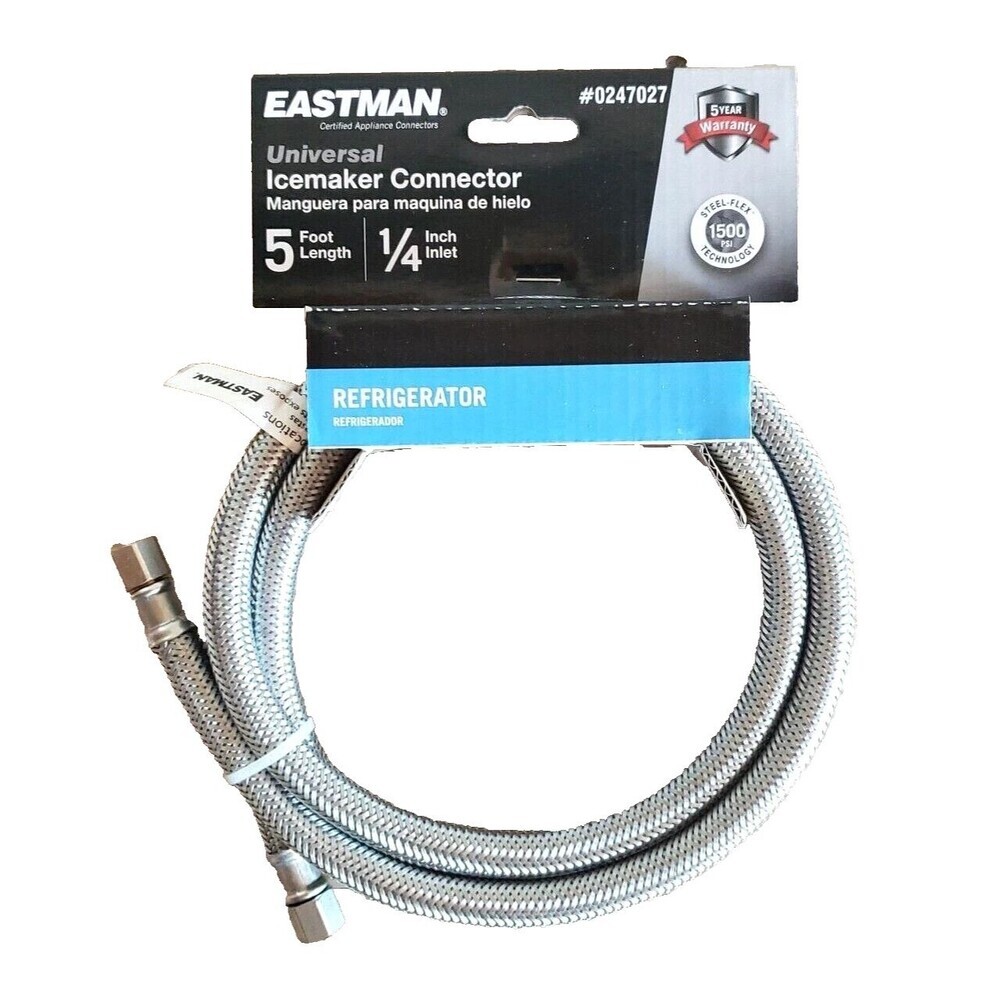 Eastman Ice Maker Connector 5 Ft Length 1/4" Inlet #0247027 Stainless Steel NEW
